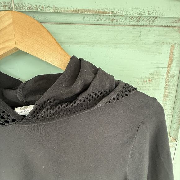 Fabletics Black Megan Seamless Pullover Hooded Activewear Mesh‎ Trim Top Medium - Picture 5 of 9